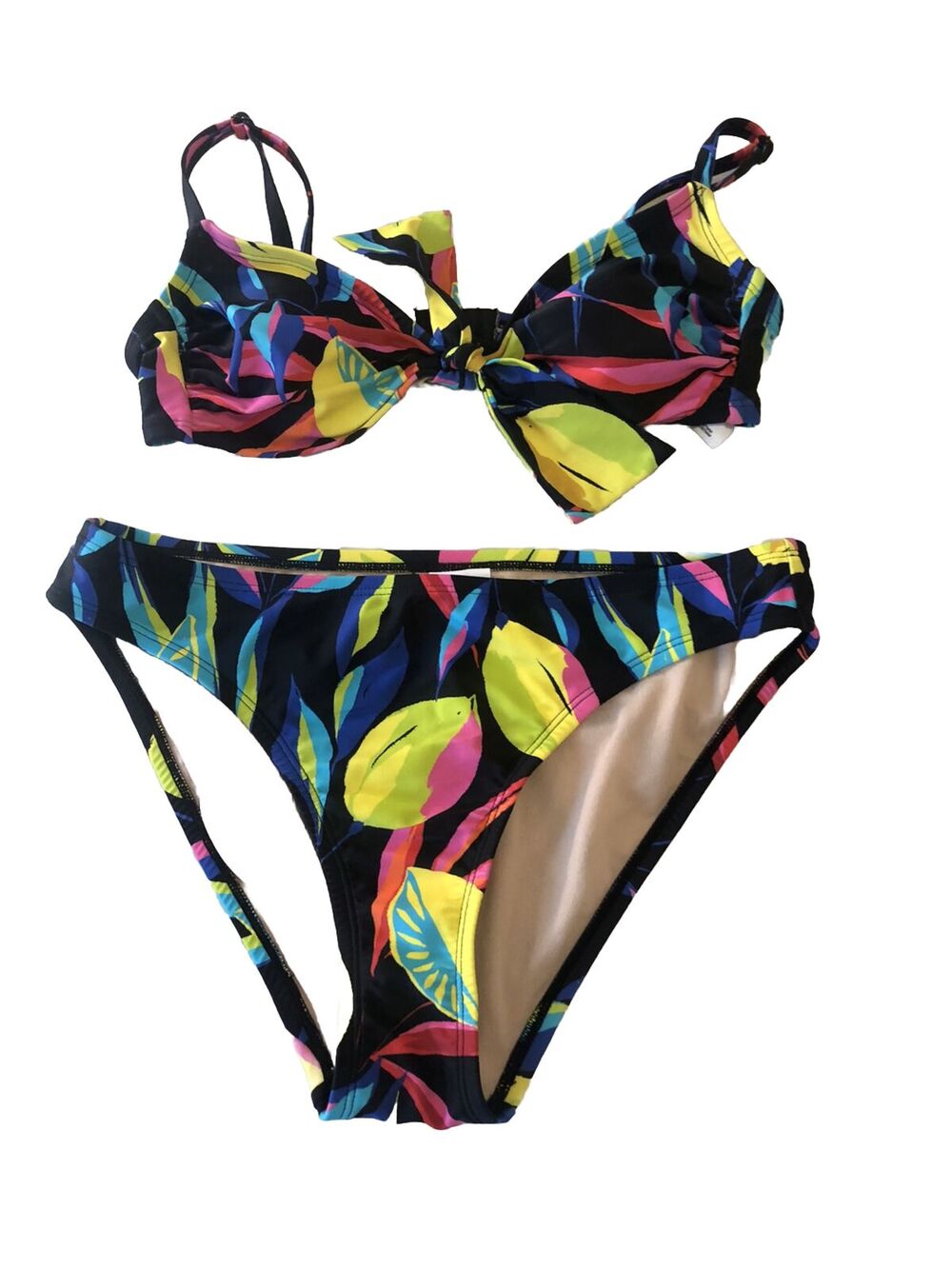 Tabitha Brown for Target Lemon Print Tie-Front Bikini Top (size s)And Bottom (M)